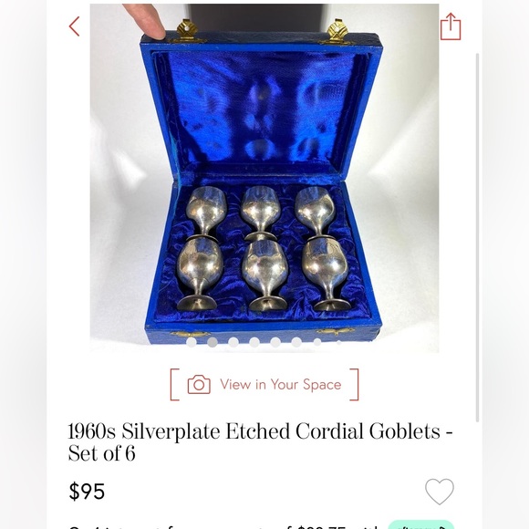 Vintage 1960’s Silverplate Etched Cordial Goblet Set in Velvet Box - Picture 9 of 9